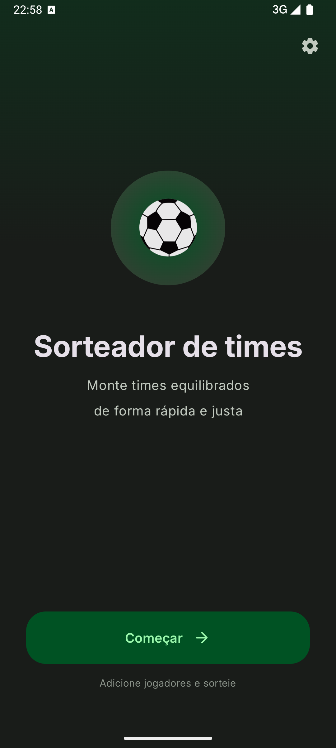 Tela inicial do app Sorteador de Times
